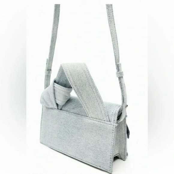 ZARA DENIM GRAY PATCHWORK DENIM MINI CITY BAG - Picture 6 of 9